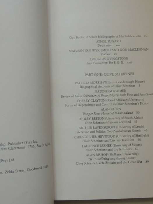 Oliver Schreiner And After: Essays On Southern African Literature In Honour Of Guy Butler - M v Wyk