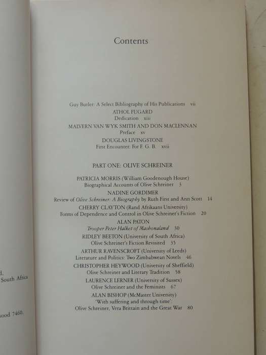 Oliver Schreiner And After: Essays On Southern African Literature In Honour Of Guy Butler - M v Wyk