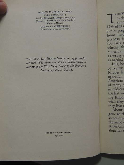 The Vision Of Cecil Rhodes:Review Of The First 40 Years Of The American Scholarships Frank Aydelotte