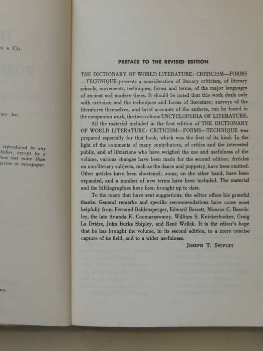 Dictionary Of World Literature - ed Joseph T. Shipley