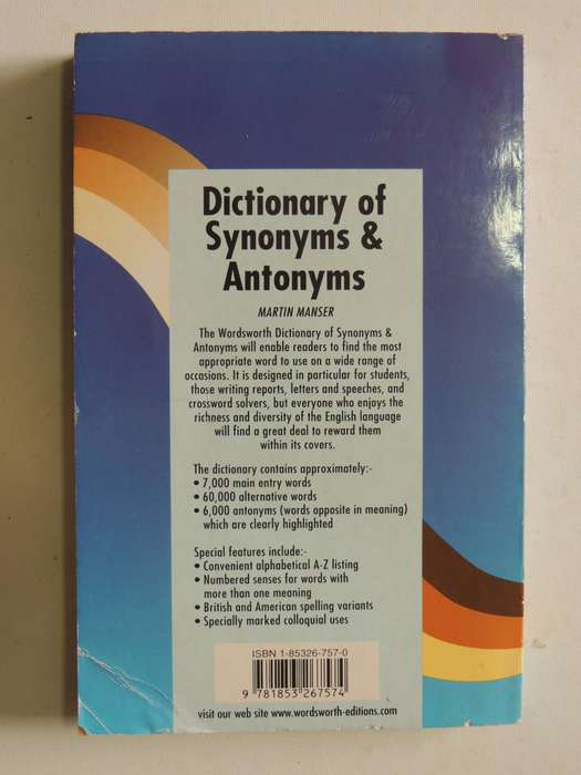The Wordsworth Dictionary Of Synonyms & Antonyms- ed Martin H. Manser