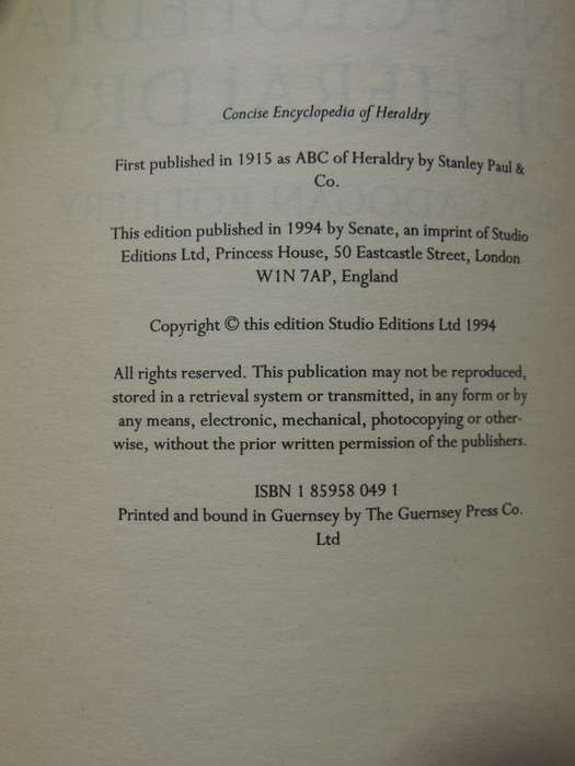 Concise Encyclopedia Of Heraldry - Guy Cadogan Rothery