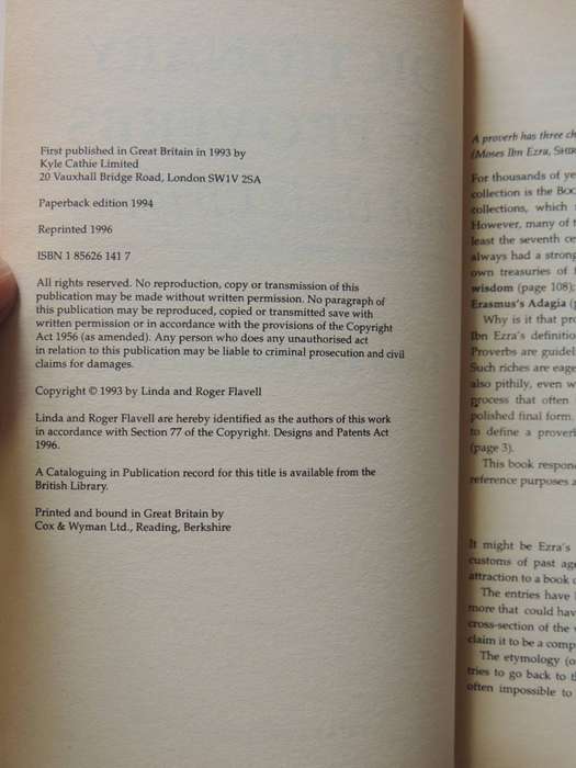Dictionary Of Proverbs And Their Origins - Linda & Roger Flavell