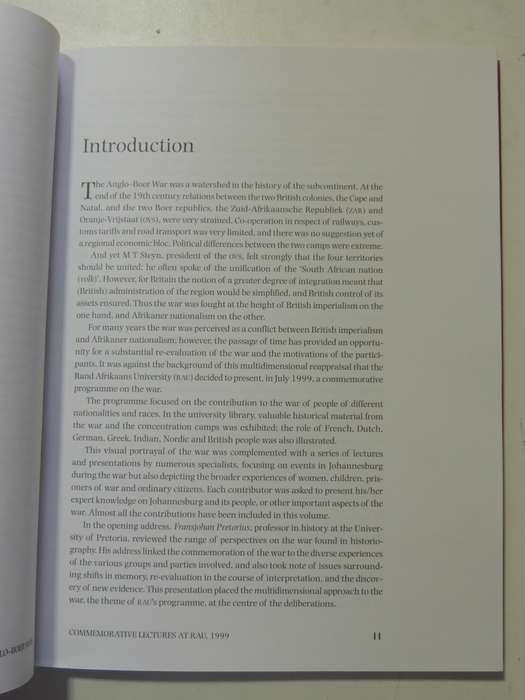 Die Anglo-Boereoorlog: Herdenkingslesings Aan Die Randse Afrikaanse Universiteit, 1999 Very SCARCE