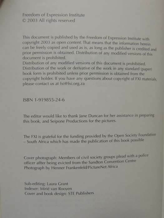 The Right To Dissent: Freedom Of Expression, Assembly And Demonstration In South Africa ed Simon Kim