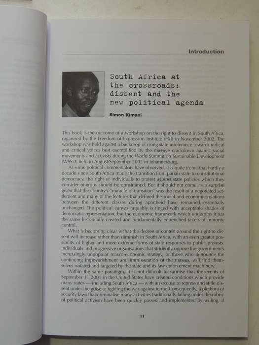 The Right To Dissent: Freedom Of Expression, Assembly And Demonstration In South Africa ed Simon Kim