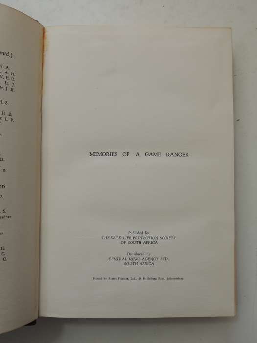 Memories Of A Game Ranger  - Harry Wolhuter  Subscribers Edition 270/400 Signed
