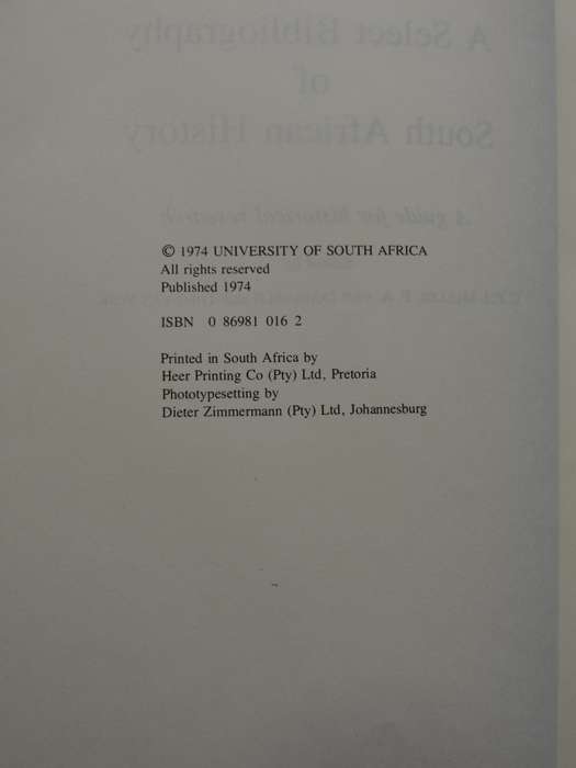 Supplement to a Select Bibliography of South African History: A Guide for Historical Researched C.F