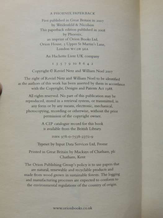 The Archimedes Codex, Revealling the Blueprint of Modern Science- Reviel Netz, William Noel