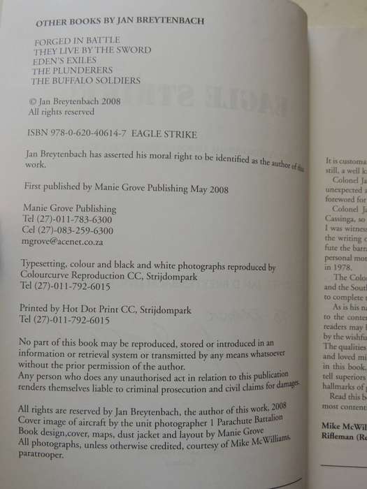 Eagle Strike  -  Col. Jan Breytenbach    (Inscribed)