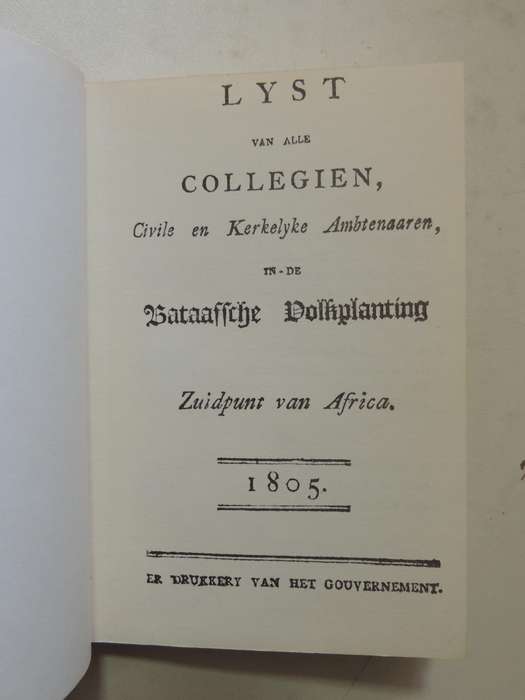 Lyst van alle Collegien, Civile en Kerkelyke ambtenaaren, in de Bataafsche Volkplanting, Zuidpunt va
