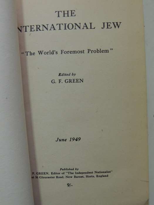 The International Jew (Henry Ford) - ed G.F. Green    Scarce  1949