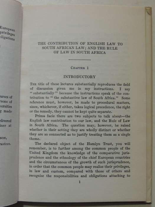 The Contribution of English Law to South African Law, and the Rule Law in South Africa OD Schreiner