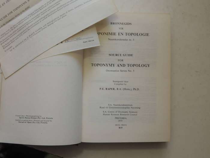Bronnegids Vir Toponimie En Topologie Source Guide For Toponymy And Topology (Limited Edition 125/25