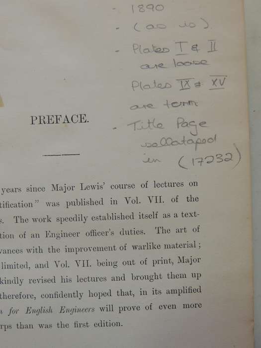 Royal Engineers Institute: Permanent Fortification For English Engineers 1890  JF Lewis RE