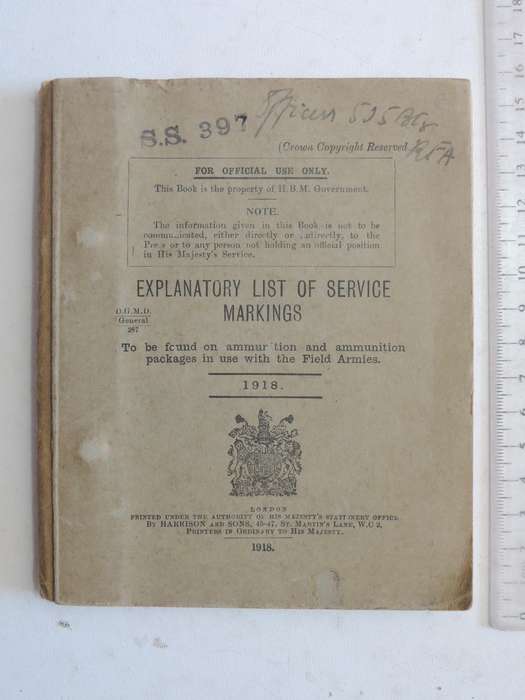 Explanatory List Of Service Markings: To Be Found On Ammunition And Ammunition Packages In Use With