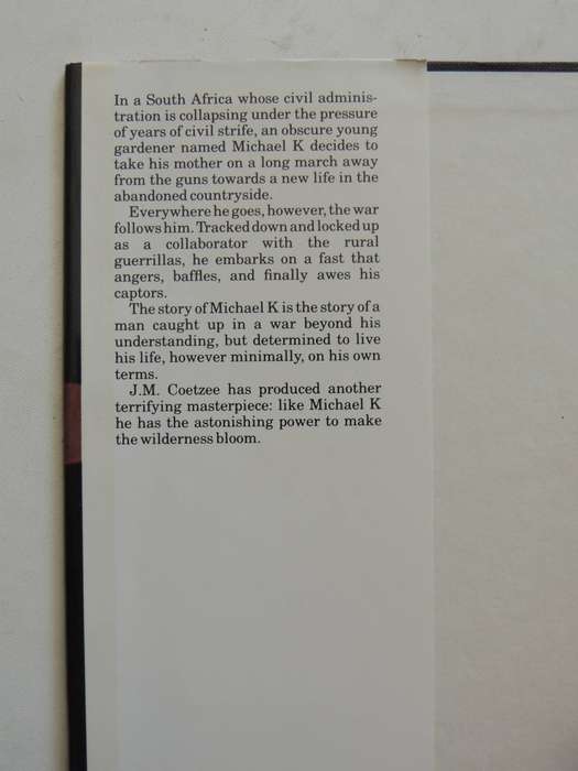 Life & Times Of Michael K  -  J.M. Coetzee   1st Edition 1983