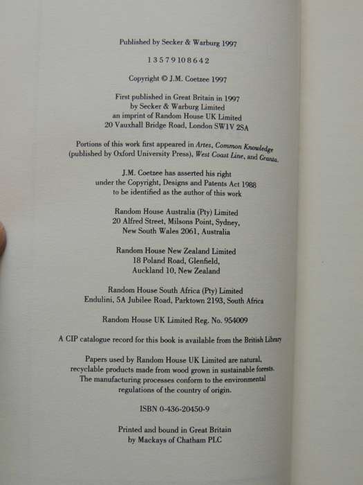 Boyhood: Scenes From Provincial Life  - J.M. Coetzee    (1st Edition 1997)