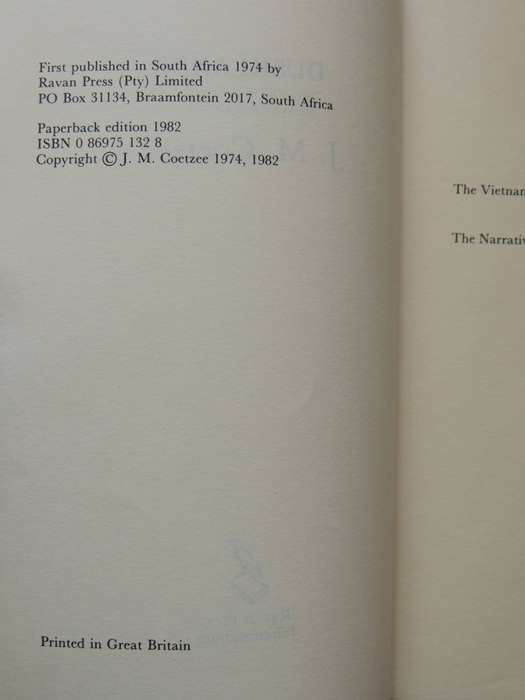 Dusklands - J.M. Coetzee     (1st P/B edition 1982)