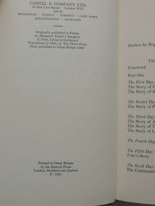 The Saragossa Manuscript: A Collection Of Weird Tales - Count Jan Potocki  1st English Edition 1962