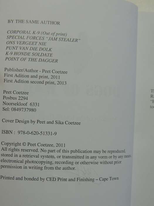 Dogs of War - Memoirs of the South African Defense Force Dog Units - Peet CoetzeeSIGNED