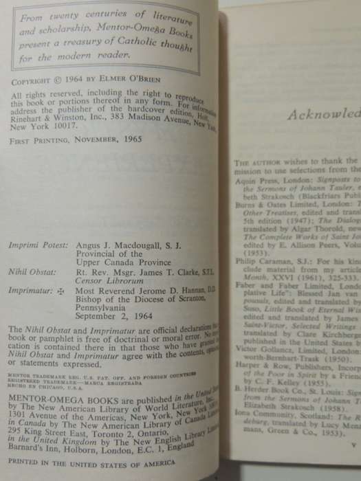 Varieties of Mystic Experience - Elmer O'Brien    1965