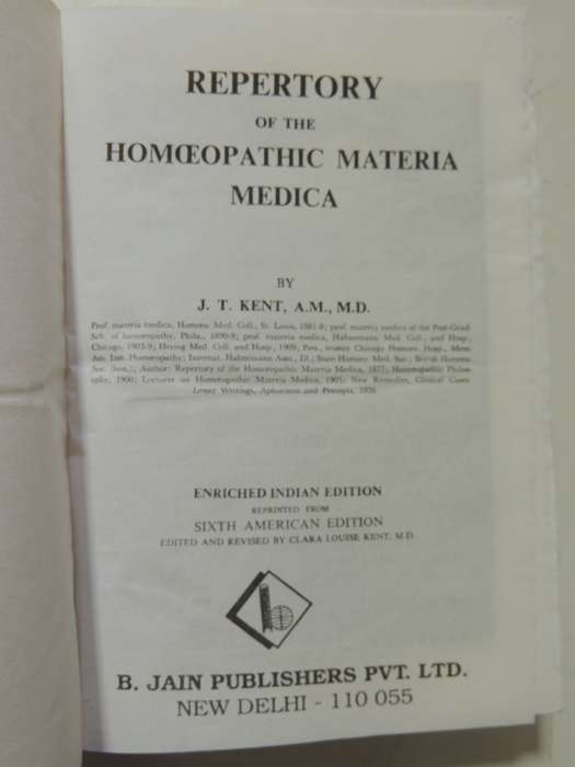 Repertory of the Homoeopathic Materia Medica & A Word Index - JT Kent  Indian Reprint 2002 from 6th