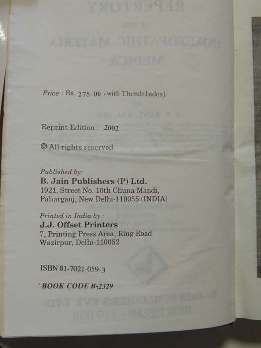 Repertory of the Homoeopathic Materia Medica & A Word Index - JT Kent  Indian Reprint 2002 from 6th