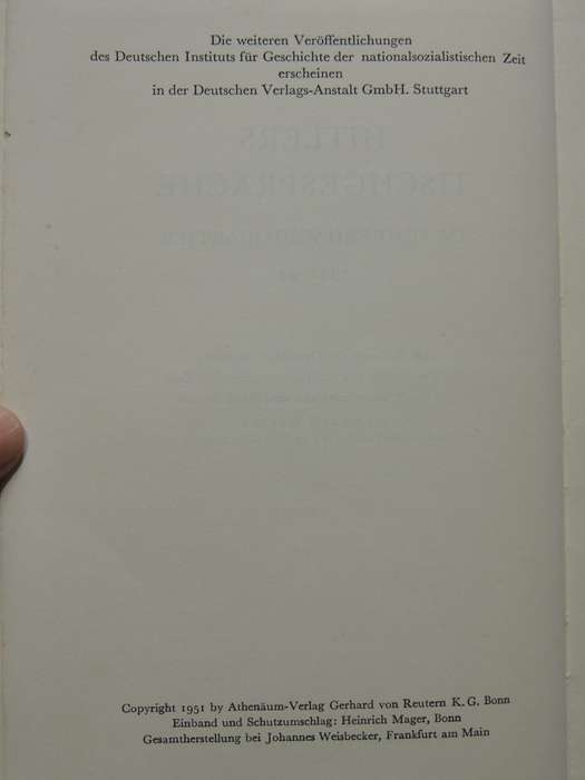 Hitler's Tischgesprache In Fuhrerhauptquartier - Dr. Henry Picker         In German Language