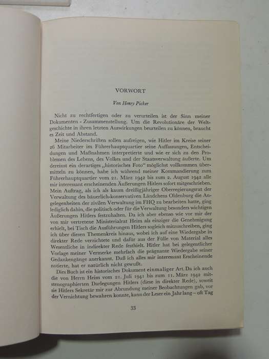 Hitler's Tischgesprache In Fuhrerhauptquartier - Dr. Henry Picker         In German Language