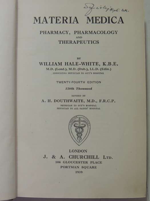 Materia Medica Pharmacy, Pharmacology and Therapeutics - William Hale-White 24th Edition 1939