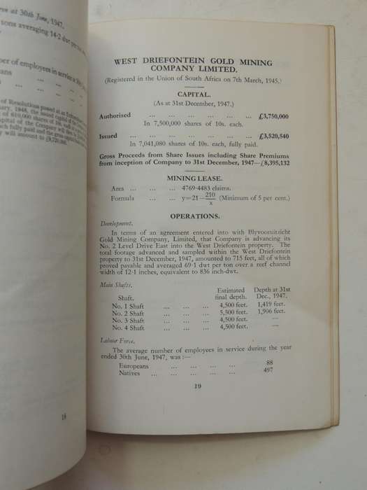 Short History Of The West Wits Goldfield ( Scarce1948)