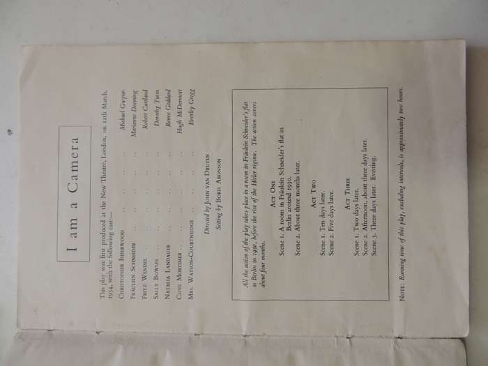 I Am A Camera, A Play in Three Acts - John van Druten     Pub 1954