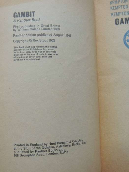 Gambit (1st UK P/B Edition 1965) - Rex Stout