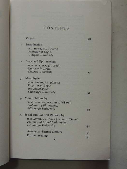 Philosophy: An Outline For The Intending Student - ed R.J. Hirst