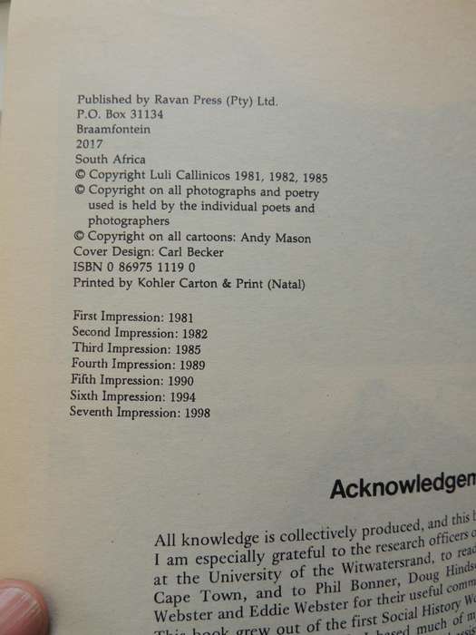 A People's History Of South Africa Vol 1: Gold And Workers 1886-1924 - Luli Callinicos