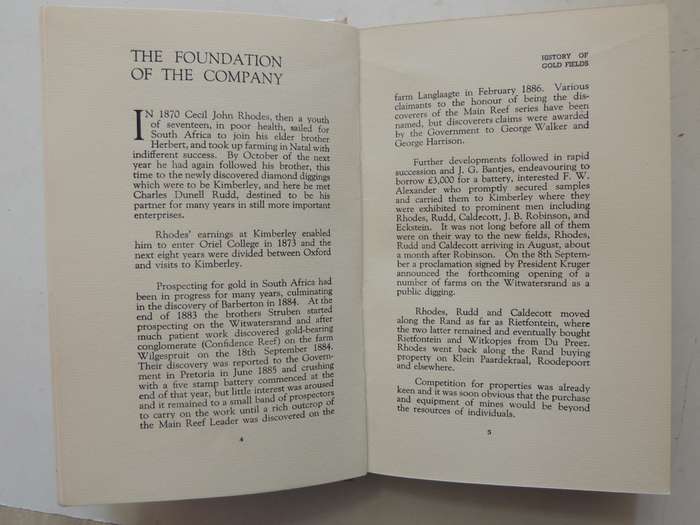 The Gold Fields 1887-1937 (Ex-library Of The Oppenheimers) The Consolidated Gold Fields Of South Afr
