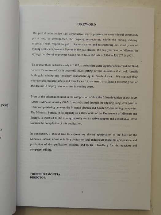 South Africa's Mineral Industry 1997/98Department Of Minerals And Energy