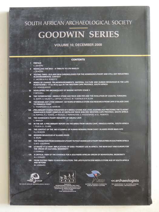 South African Archaeological Society Goodwin Series Volume 10 December 2008: Current Themes In Middl
