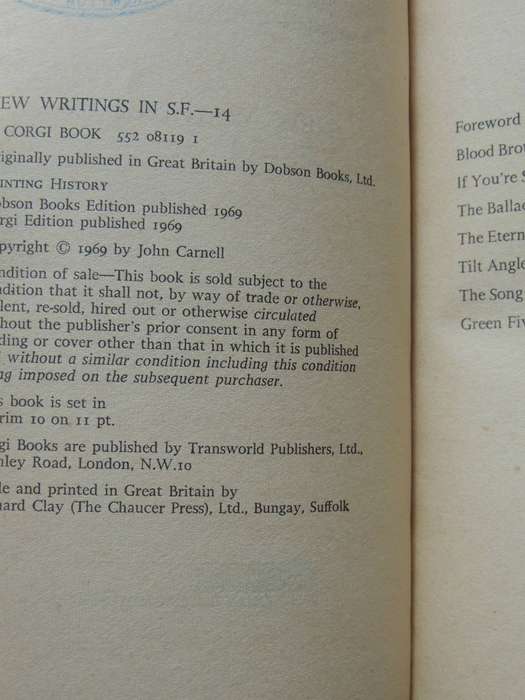 New Writings In SF - 14 (1969) -  ed John Carnell