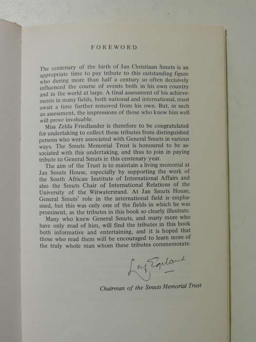 Jan Smuts Remembered: A Centennial Tribute - ed Zelda Friendlander