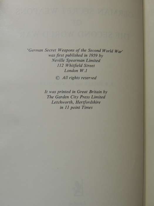 German Secret Weapons Of The Second World War - Rudolf Lusar    (1959 Very Scarce)