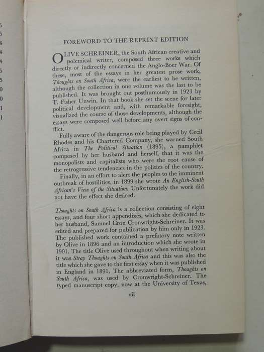 Thoughts On South Africa - Olive Schreiner