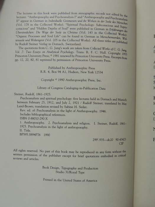 Psychoanalysis & Spiritual Psychology: 5 Lectures in Dornach & Munich ...1912,1921 Rudolf Steiner