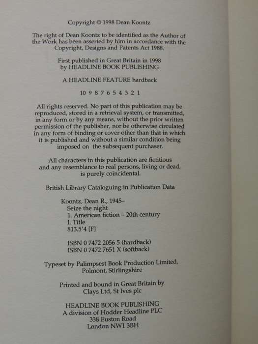 Seize The Night  - Dean Koontz   1st Edition