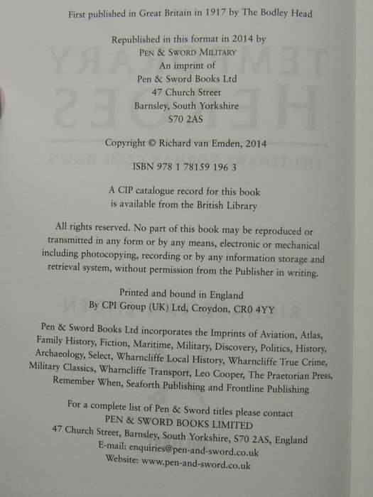Temporary Heroes: Lieutenant Norman Cecil Down- Richard Van Emden