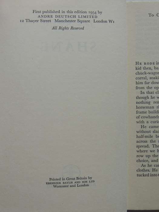 Shane -  Jack Schaefer      1st English Edition 1954
