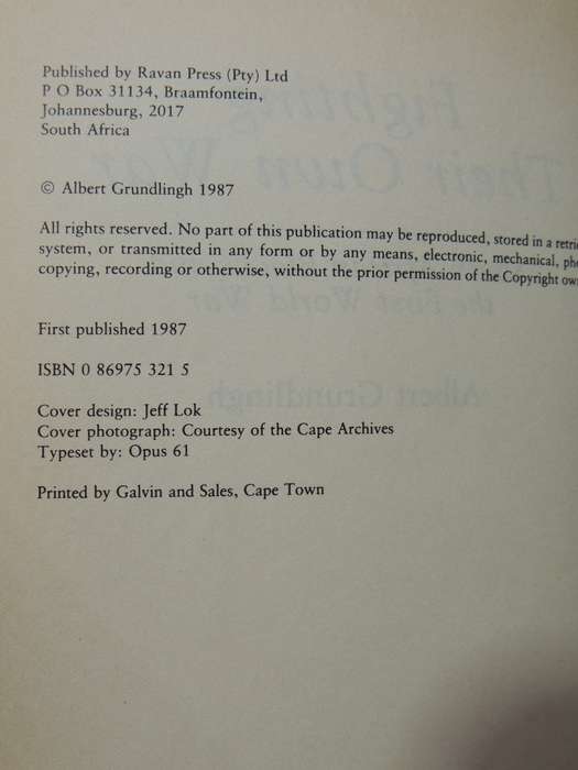 Fighting Their Own War:  South African Blacks And The First World War - Albert Grundlingh