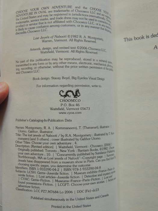 Choose Your Own Adventure 4: The Lost Jewels Of Nabooti - R.A. Montgomery  (slight water damage)