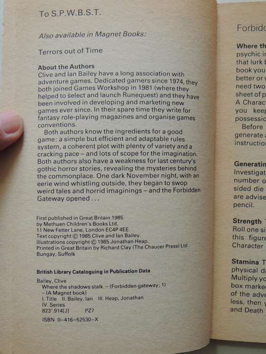 Forbidden Gateway Book 1: Where The Shadows Stalk - Clive & Ian Bailey   (some marking)